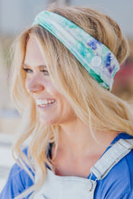 Load image into Gallery viewer, Little Helper Headband Set for Masks in Green Floral/Navy
